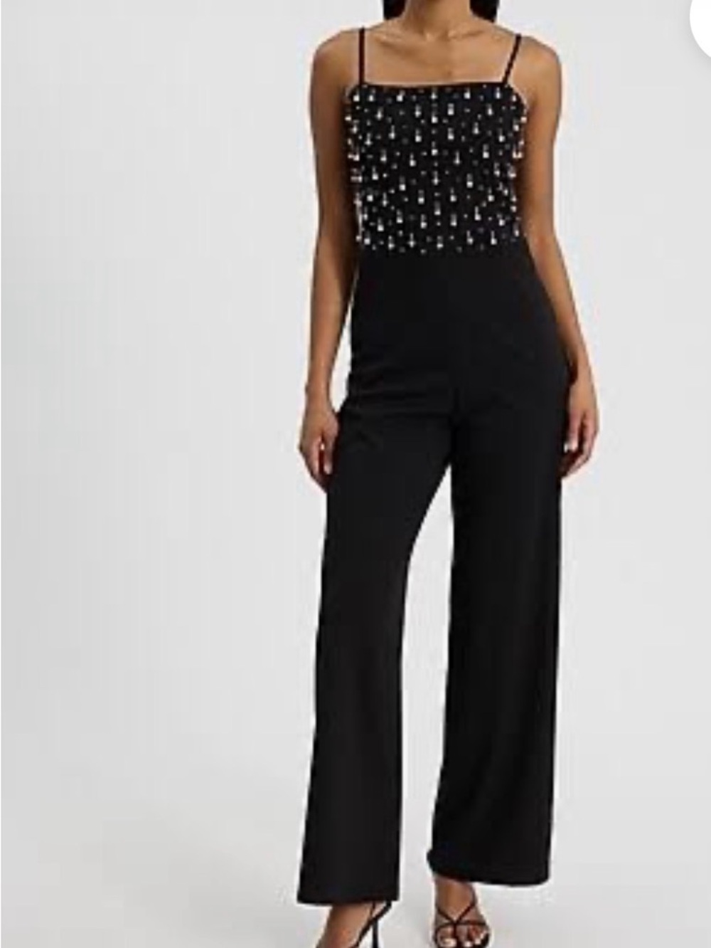 Express Women’s Black Sleeveless Jumpsuit XL Pearl/Rhinestone Adjustable Strap